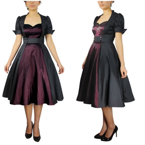 Swing Dance Satin Short Sleeve Pin Up Dress - Picture 7 of 10